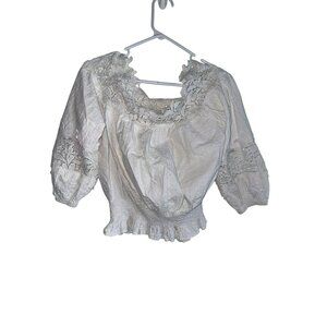 Color Swatch Off Shoulder Crop Top Sz M White Lace Crochet Boho Hippie Shirred